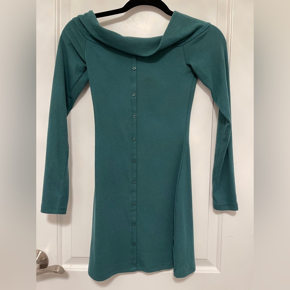 Wild Fable Green Off Shoulder Bodycon Dress Long Sleeve Mini Y2K Date Night XXS - Picture 2 of 6